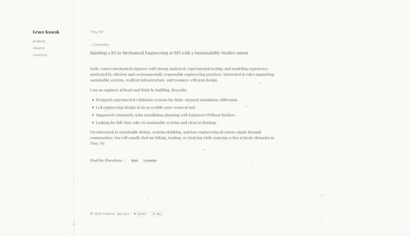 Grace Kascak portfolio website screenshot